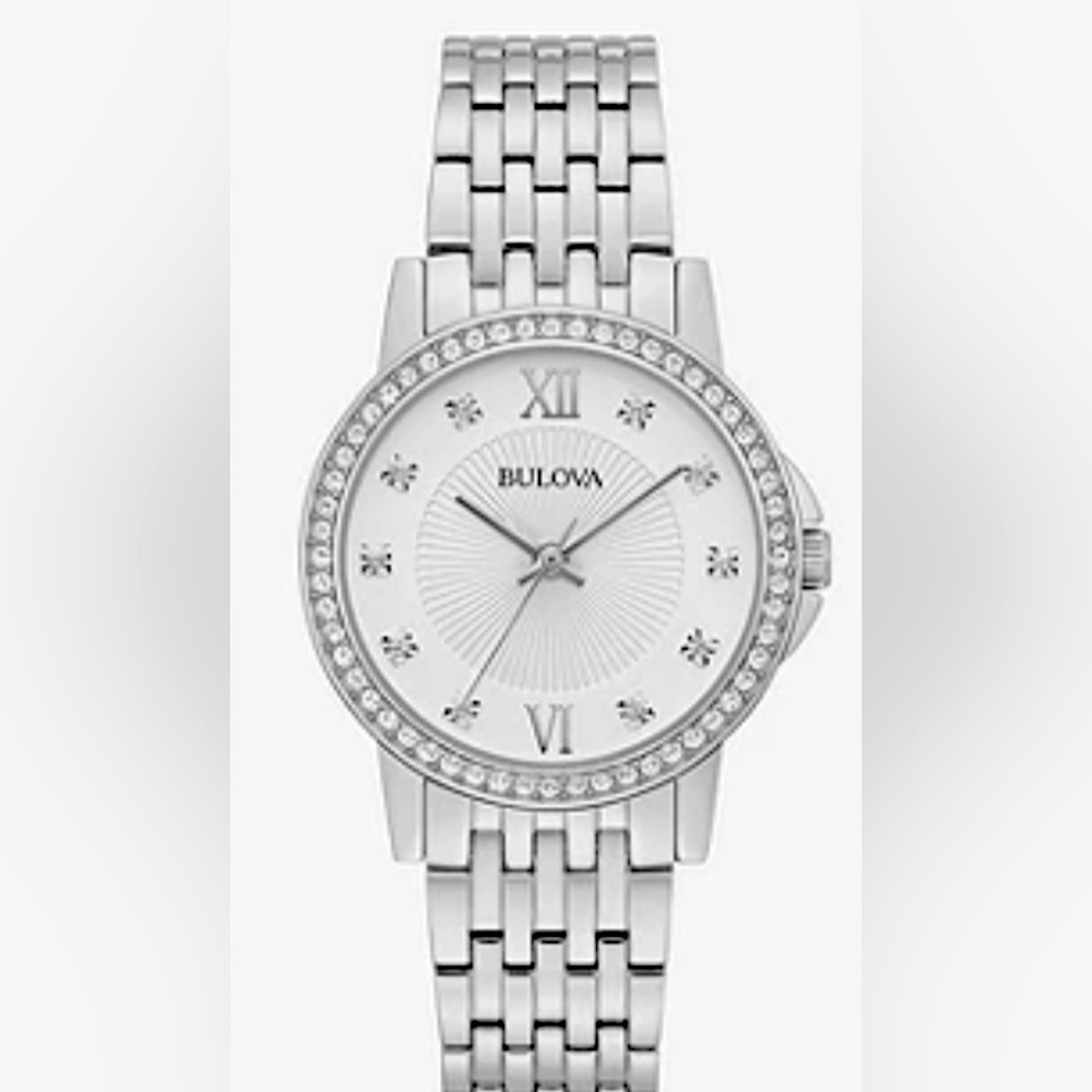 Bulova Womens Crystal Accent Silver Tone Stainless Steel Bracelet Watch